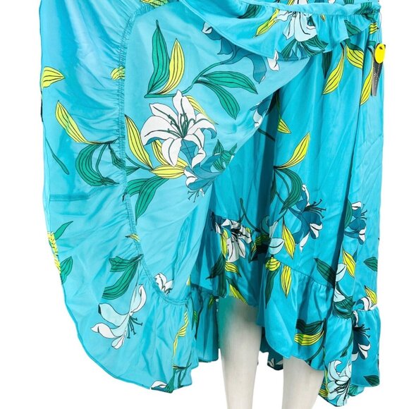 Worthington Maxi Skirt Suma Floral Faux Wrap Ruffle Blue Yellow Flowy Size M - Picture 8 of 10